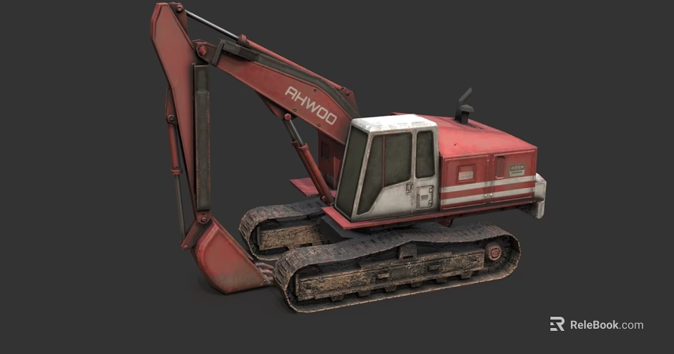 Red White FHWOO Excavator With Heavy Duty Tracked Undercarriage For Industrial Construction Work 3d model 