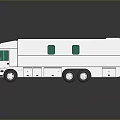 Modern White Motorhome Featuring Green Windows Multiple Wheels And Sleek Design