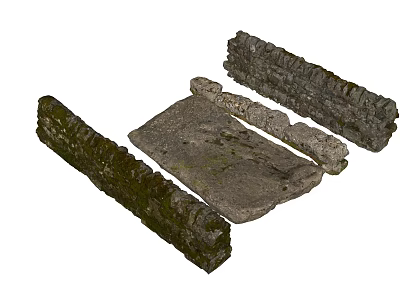 Natural Rustic Stone Wood Slabs And Walls With Moss Covered Surface 3d model