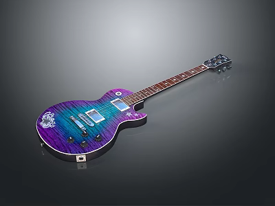 Modern Electric Guitar Featuring Purple Blue Gradient Finish White Pattern And Wooden Neck 3d model