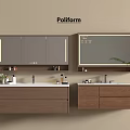 Poliform Modern Bathroom Vanity With Double Sink Wall Mounted Cabinets And Mirror 3d model