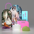 Display Cabinet Featuring Cat Images Female Figures And AI Painting Elements With Colorful Bases