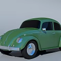 Green Classic Volkswagen Beetle Vintage Exterior With Silver Wheels And Black Windows