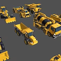 Various Types Of Yellow Construction Vehicles Including Bulldozers Mixers And Excavators