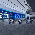 Modern Control Room with Large Digital Screens Data Displays and Monitoring Consoles