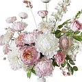White Vase with Pink and White Flowers Elegant Fresh Floral Arrangement with Green Leaves