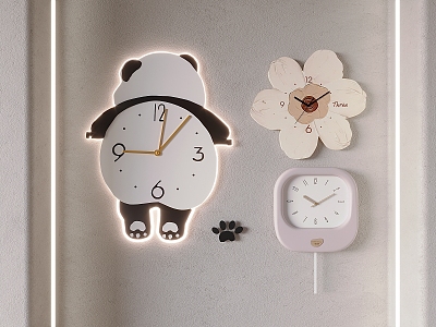 Panda Clock Flower Clock Wall Decorative Wall Clock Decorative Clock 3d model