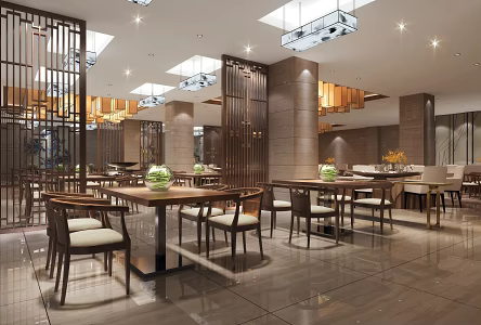 New Chinese Restaurant Dining Hall 3d model