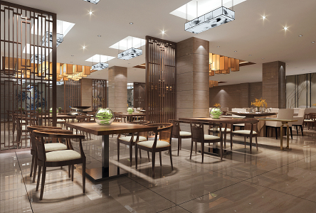 New Chinese Restaurant Dining Hall 3d model