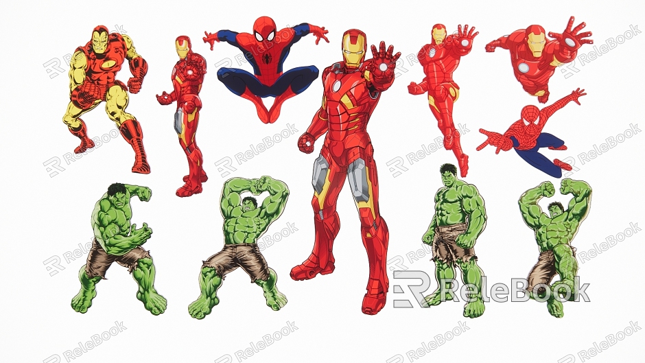 2D Avengers Iron Man Thor Hulk Silhouette model