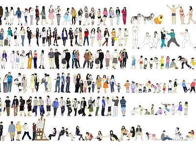 Diverse Group of People in Various Poses Including Standing Sitting Walking and Interacting 3d model