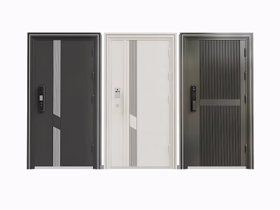 Modern Entrance Doors In Three Colors With Stripes And Door Locks Design Features 3d model