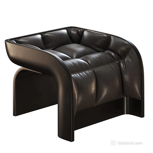 Black Leather Modern Accent Chair With Padded Seats And Curved Arms 3d model 