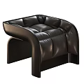 Black Leather Modern Accent Chair With Padded Seats And Curved Arms