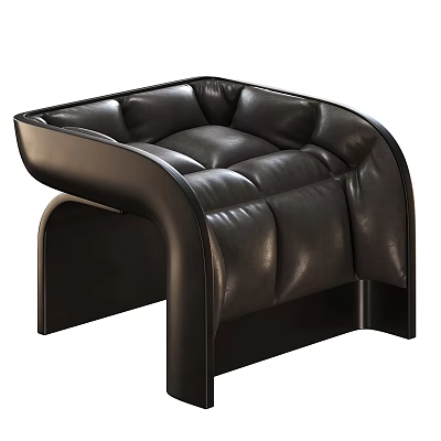 Black Leather Modern Accent Chair With Padded Seats And Curved Arms 3d model