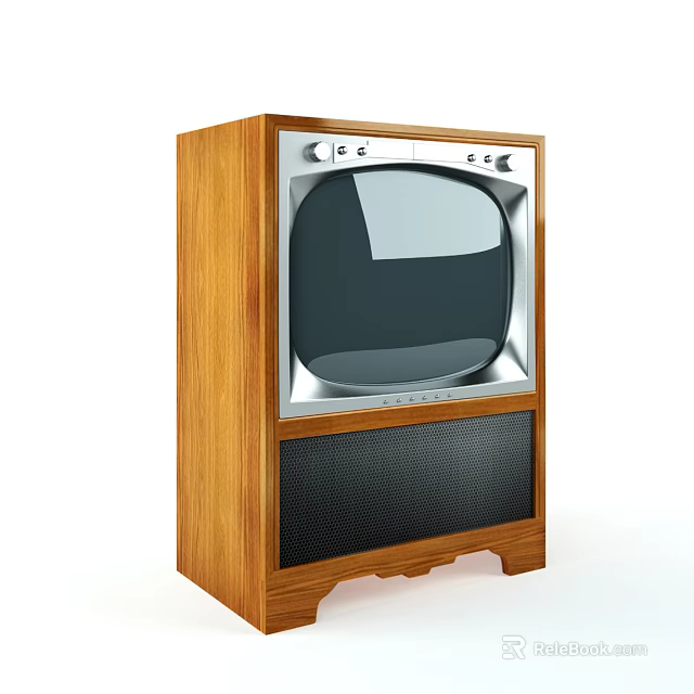 Classic Vintage Television With Wooden Cabinet Silver Frame Black Screen And Speaker Grille 3d model 
