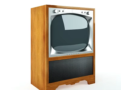 Classic Vintage Television With Wooden Cabinet Silver Frame Black Screen And Speaker Grille 3d model