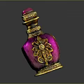 Hand Carved Pink Sculpture Bottle With Red Cap Golden Decorations And Intricate Patterns