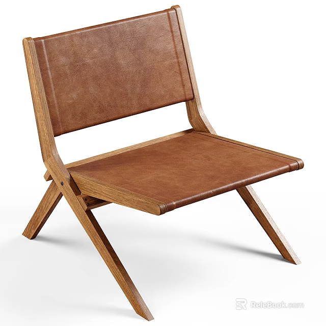 Minimalist Modern Dining Chair With Wooden Frame And Brown Leather Seat Backrest 3d model 