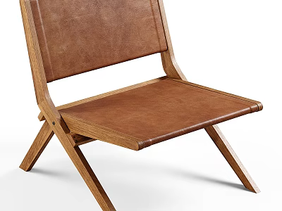 Minimalist Modern Dining Chair With Wooden Frame And Brown Leather Seat Backrest 3d model