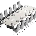 Rectangular Office Conference Table With Grey Rolling Chairs And Documents On Top 3d model