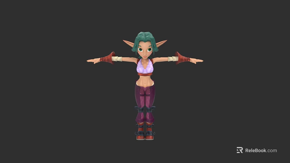 Game and Movie Character with Green Hair Pointed Ears Purple Pants and Pink Top 3d model 