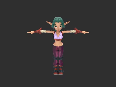 Game and Movie Character with Green Hair Pointed Ears Purple Pants and Pink Top 3d model