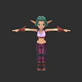 Game and Movie Character with Green Hair Pointed Ears Purple Pants and Pink Top