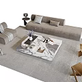 Contemporary Sofa And Coffee Table Set With Marble Coffee Table Gray Sofa And Wooden Chairs 3d model