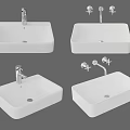 Modern White Ceramic Bathroom Sinks With Various Faucet Designs And Styles 3d model