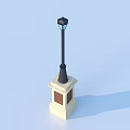 Outdoor Street Light With Black Metal Pole And Beige Stone Base Glass Shade Design
