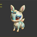 Cute Horned Game Movie Character With Blue White Gradient Fur Big Eyes And Pink Ears