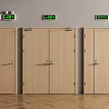 Wooden Double Doors With Metal Handles In Interior Setting With Gray Walls And Digital Displays