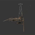 Modern Industrial Scene Featuring Wooden Platform Tall Tower And Crane Structure 3d model