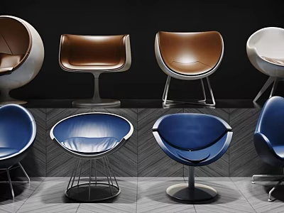Modern Leather Accent Chairs in Brown Blue White with Metal Legs Round Base 3d model