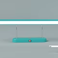 Light Blue Desk Lamp With Silver Stands White Bar And Red Logo On Base