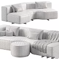 Beige And Light Green Modular Sofa Design With Pillows Ottoman And Blanket
