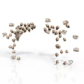Brown Small Balls And Shell Like Decorations Scattered In Air On White Background