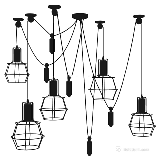 Modern Industrial Pendant Lights With Black Wireframe Shades And Hanging Cords Design 3d model 