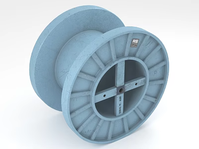 Blue Cable Reel Hardware Tool With Sturdy Wheel Structure And Central Cross Frame 3d model