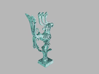 Ancient Bronze Bird Shaped Sculpture With Multi Branched Design And Square Base 3d model