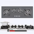 Gas Stove with Four Burners Black Glass Surface Kitchen Appliance for Home Cooking