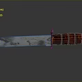 Sharp Tactical Knife With Metal Blade Wooden Handle And Ringed Texture On Dark Reflective Surface
