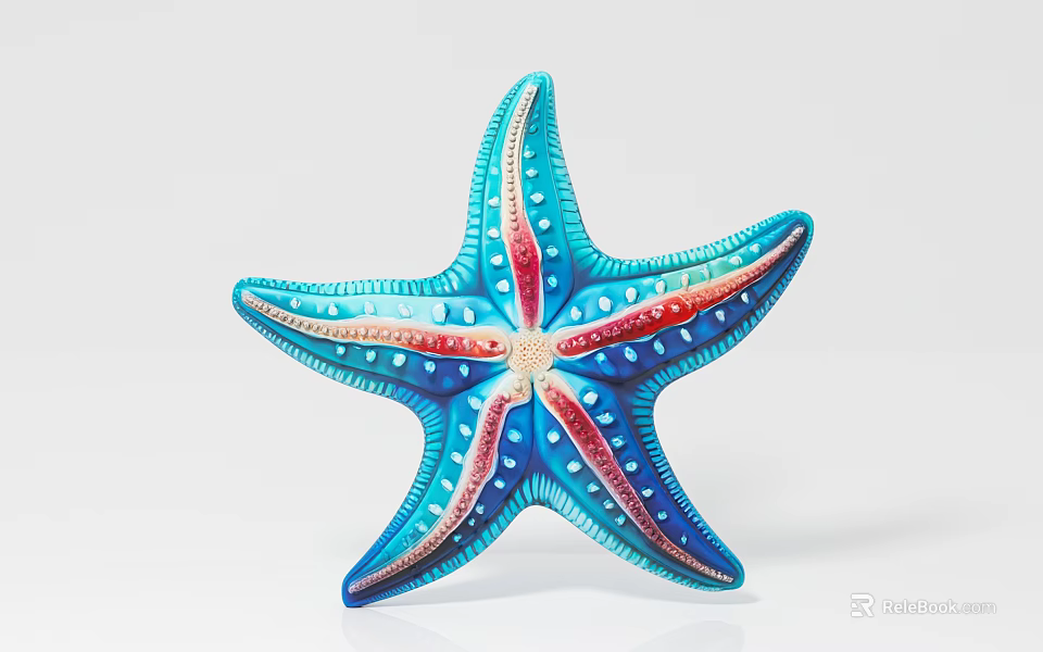 Blue and Red Starfish With White Spots Close Up View on White Background 3d model 