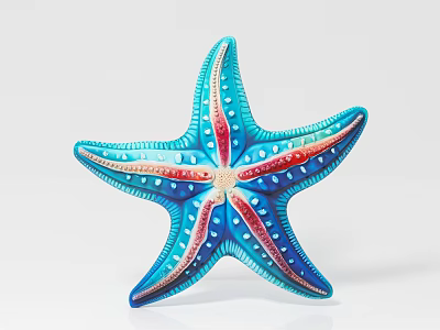 Blue and Red Starfish With White Spots Close Up View on White Background 3d model