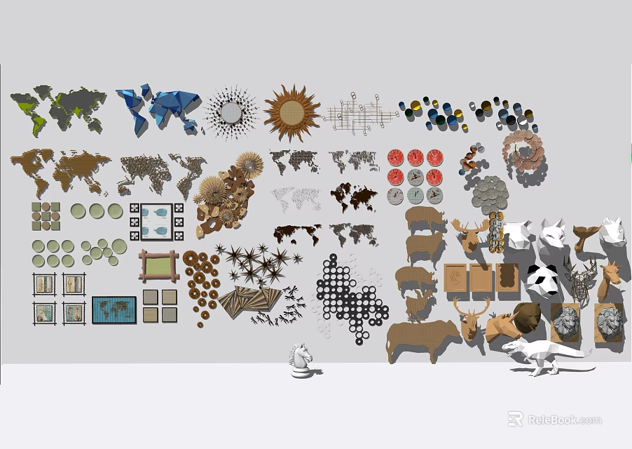 Creative Wall Decor Collection Featuring Geometric Patterns Nature Motifs And Map Art 3d model