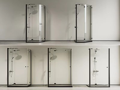 Modern Glass Shower Enclosures With Black Frames And Transparent Panels For Bathroom Design 3d model