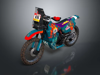 Vibrant Off Road Motorcycle With Colorful Graphics Racing Numbers And Knobby Tires 3d model