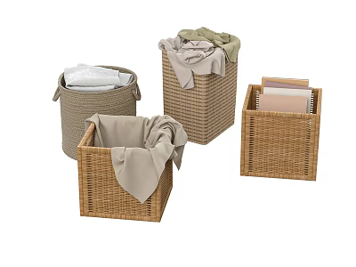 Four Woven Storage Baskets for Organizing Clothes Towels and Laundry Items 3d model