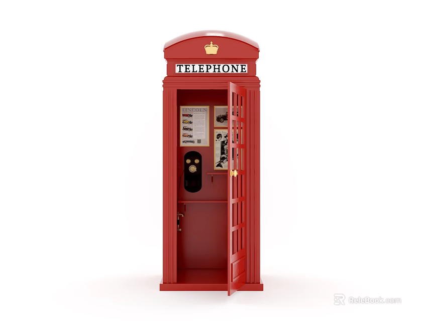 Red Telephone Booth With Crown Logo And TELEPHONE Sign Design 3d model 